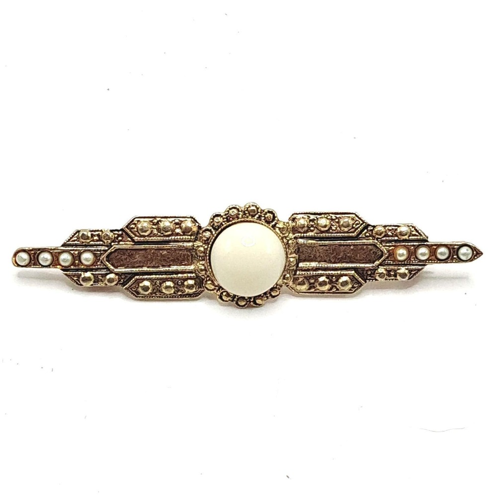 Vintage Wachenheimer Faux Pearl Art Deco Bar Brooch Gold Tone Pin‎ Jewelry